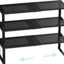 Cabinet Shelf Organizer, Spice Rack,Stackable, Expandable, Rust Resistant, Convenient Kitchen Storage, Metal Shelf for Kitchen, Countertop, Restroom(3Packs/Black,Medium)