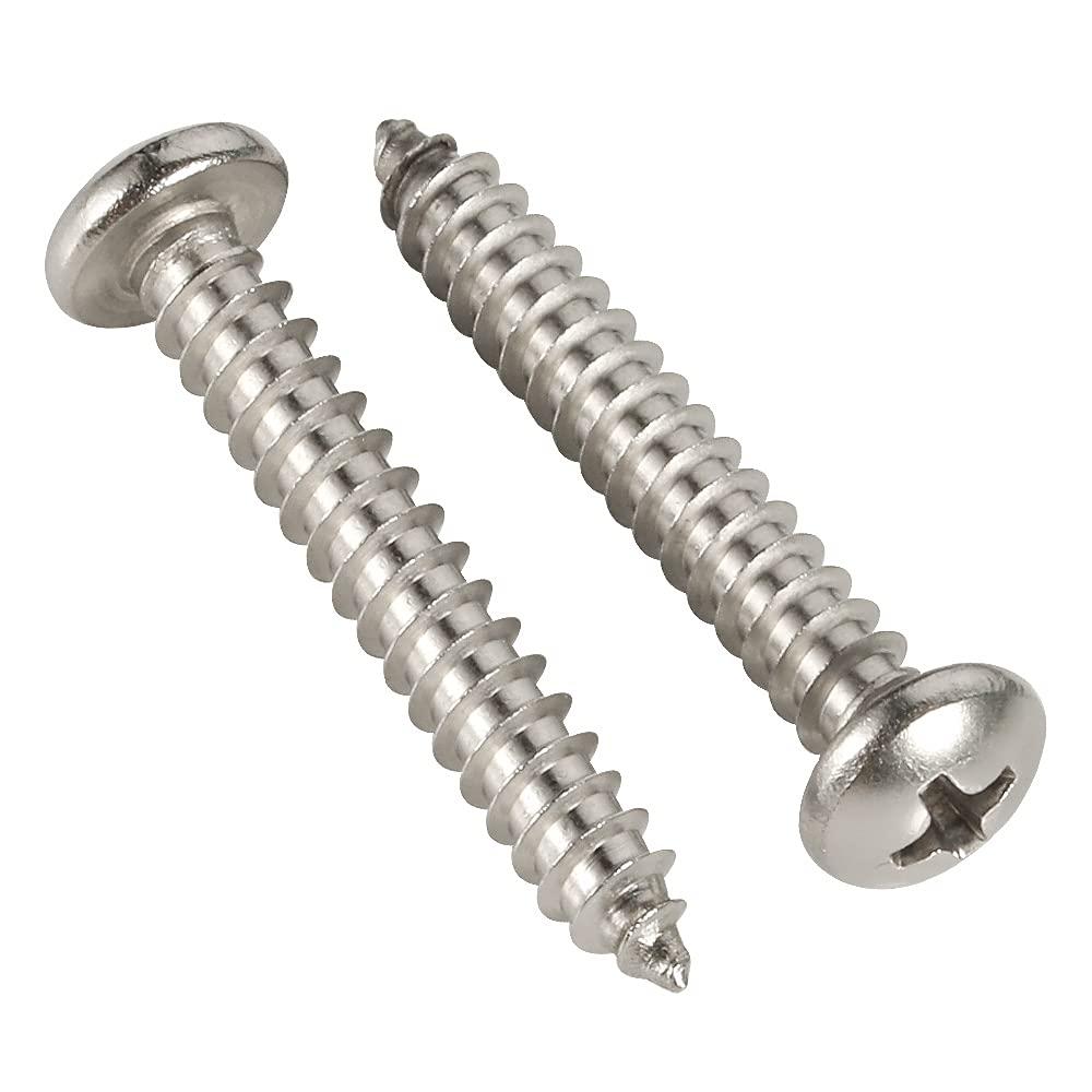 #8 x 1-1/4" Pan Head Wood Screw Self Tapping Screws, 304 Stainless Steel 18-8, Bright Finish, Pack of 100