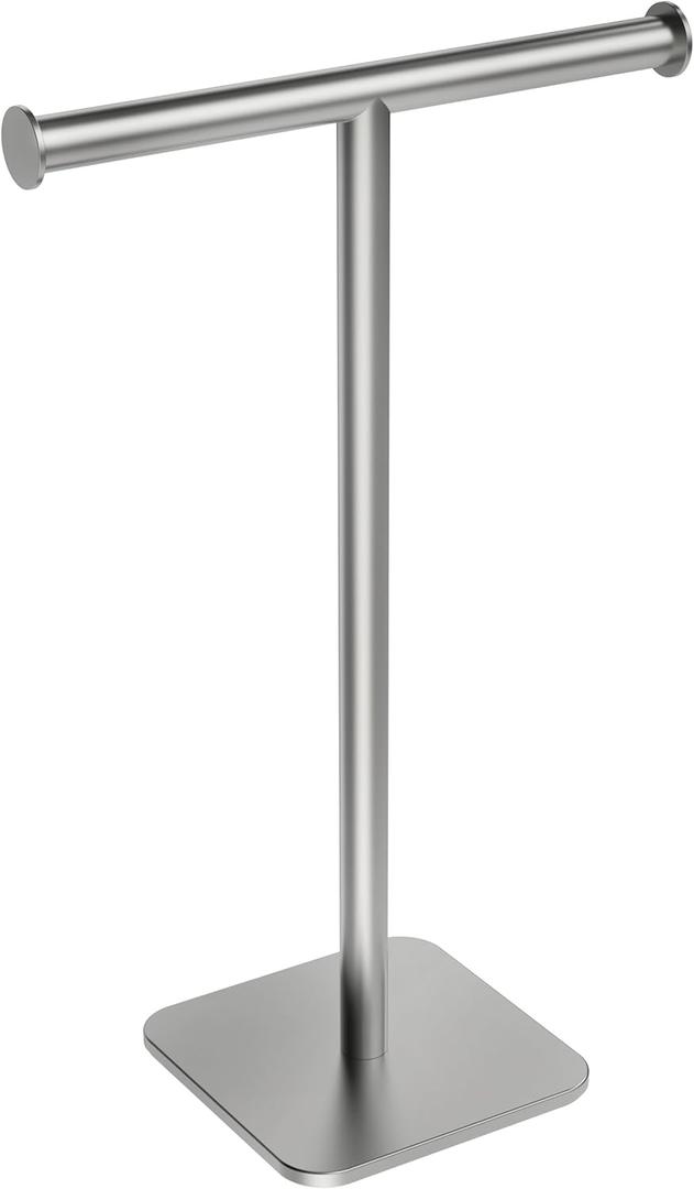 RUACQ Hand Towel Stand, 16" T-Shape Hand Towel Holder Stand for Bathroom, Kitchen and Countertop Towel Holder 304 Stainless Steel Hand Towel Rack with Weighted Base (Brushed Nickel)
