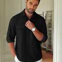 COOFANDY Men's Casual Button Down Shirt Long Sleeve Untucked Shirt Stretch Denim Dress Shirt with Pockets (Medium, Black)