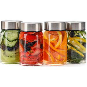 10oz Glass Juice Bottles  4 Pack Reusable Wide Mouth Bottles with Stainless Steel Lids & Cleaning Brush, BPA-Free Water Bottles for Juicing, Smoothies, Milk, and Protein (300ml)