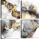 Black and Gold Abstract Wall Art Marble Artwork for Walls Ink Texture Painting Canvas Prints Living Room Bathroom Decor Watercolor Fluid Lines Pictures Framed Bedroom Office Home Decorations 12x12 4P