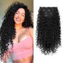 Clip in Hair Extensions, FLUFYMOOZ 4PC 100％ Pure Protein Silk Hair Extensions Long Soft Natural Hairpiece 20 Inch Curly Hair Extension for Women (Black)