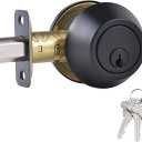 1 Side Keyed Deadbolt Lock, Single Cylinder Dead Bolt, Matte Black Round Exterior Keyed Front Entry Inside Door Deadbolt
