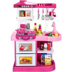 TEMI Play Kitchen Playset Pretend Food - 53 Pieces Pink Kitchen Toys for Toddlers, Toy Accessories Toddler Set with Sound and Light, Toddler Outdoor Playset for Kids, Girls and Boys TEMI Play Kitchen Playset Pretend Food - 53 Pieces Pink Kitchen Toys for Toddlers, Toy Accessories Toddler Set with Sound and Light, Toddler Outdoor Playset for Kids, Girls and Boys