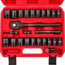 1/2" Drive Socket Wrench Set: 25-Piece SAE & Metric Impact Socket Ratchet Wrench Tool Set Socket Assortment with Storage Box for Repair Mechanic Garage