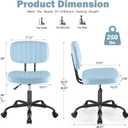 DUMOS Armless Home Office Executive Chair - Small Desk Chair with Low Back Lumbar Support, Height Adjustable PU Leather Computer Task Chair with 360 Swivel Wheels, for Adults, Blue