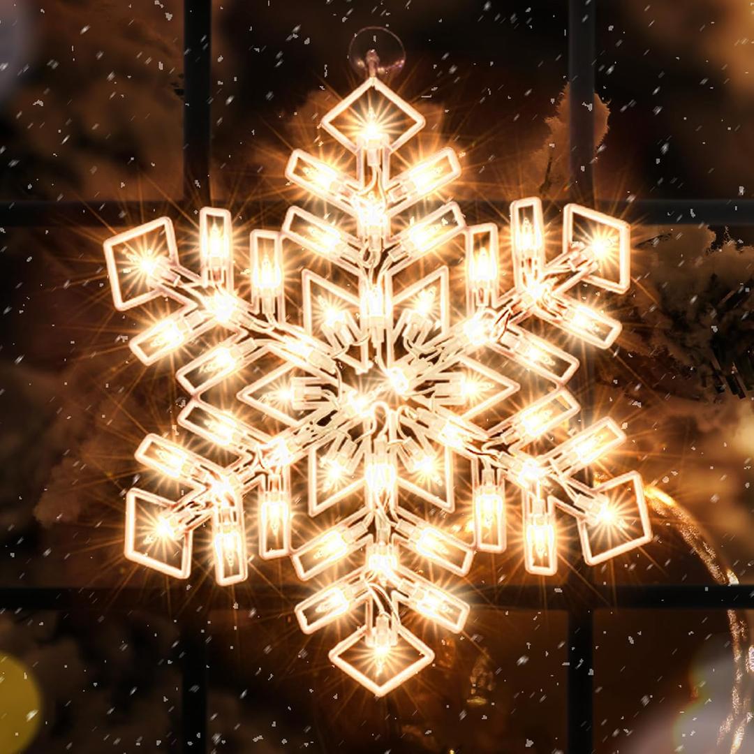 15-Inch Christmas Snowflake Light - Merry Holiday Decoration, Window Silhouette, Double Side Sign Lamp for Indoor Wall Door Glass