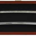 Sword Display Case Cabinet Stand Holder Wall Rack Holds Military Saber or Samurai Sword Lockable UV Protection Door Black Felt Inside, with Mahogany Finish Frame