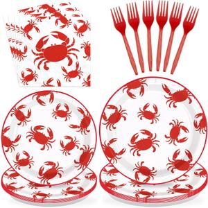200Pcs Crab Party Decorations Crab Boil Plates and Napkins Red Crabs Summer Seafood Boil Disposable Tableware Sets for BBQ Picnic Cookout Gathering Carnival Birthday Party Supplies Serves 50