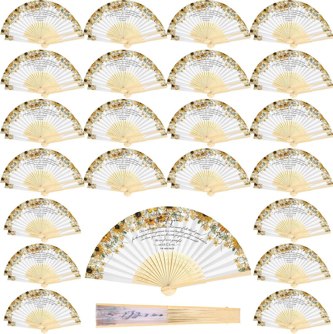 Unittype 100 Pcs Wedding Folding Fans for Guests Bulk, Handheld Folding Fans Bulk for Wedding Party Favors, Bridal Shower Decorations, Photography Props(Bright Colors,Sunflower Style)