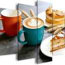 AWLXPHY Decor Coffee Breakfast Wall Art 5 Piece Framed Canvas Prints 40"x20" Kitchen Food Wall Decor for Dining Room Cafe Restaurant Ready to Hang