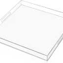 24×24 inches Oversized Clear Acrylic Ottoman Tray Extra Large Decorative Tray Spill-Proof Serving Trays with Handles King-Size Safe Edge Organizer for Coffee Table Countertop Breakfast