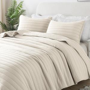 ROARINGWILD Ivory Queen Size Quilt Bedding Sets with 2 Pillow Shams, Full Lightweight Soft Bedspread Coverlet, Quilted Blanket Thin Comforter Bed Cover for All Season, 3 Pieces, 90x90 inches (Ivory (Yellow Tint))