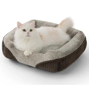 Bedsure Dog Beds for Small Dogs - Rectangle Cat Beds for Indoor Cats, Washable Pet Bed for Puppy and Kitten with Slip-Resistant Bottom, 20 Inches, Camel