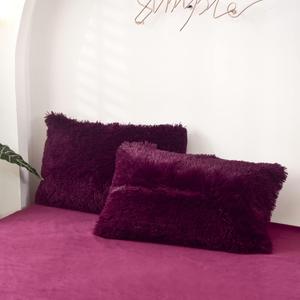 MorroMorn Decorative Pillows Covers, 2 Packs Faux Fur Pillow Cases, Luxury Shaggy Throw Pillowcase Cushion Shams with Zipper Closure Room Decor for Couch Sofa Bed Room (Maroon, King/California King)