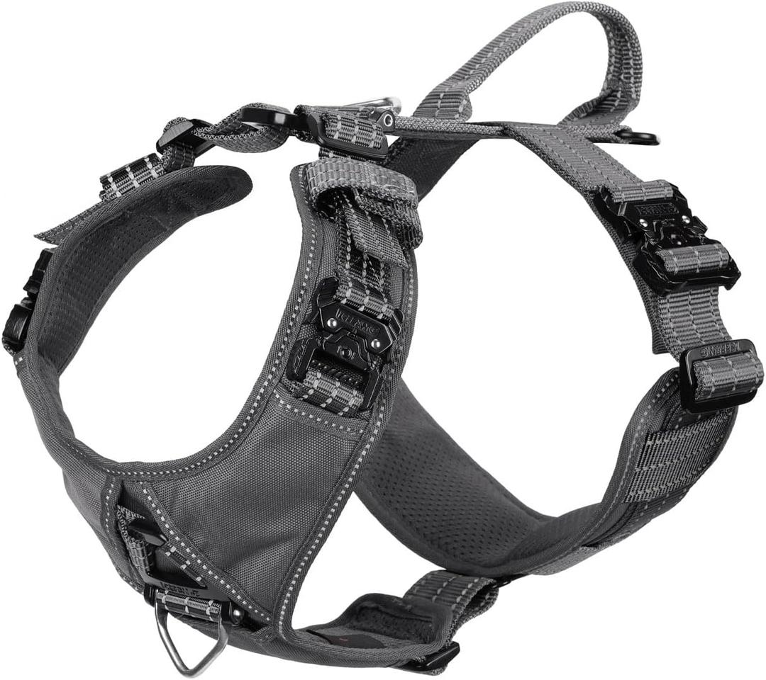 ICEFANG Dog Strap Harness with 4 x Metal Buckles,for X-Large Sized Dog,K9 Vest,Y-Shape Chest,Adjustable Pet Harness,No-Pull Front Leash Clip (X-Large (Pack of 1), Grey)