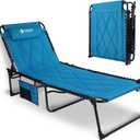VILLEY Oversized Padded Chaise Lounge with Cushion, Foldable Camping Cot, Patio Reclining Lounge Chairs, Folding Sleeping Bed for Outdoor, Indoor, Backyard, Garden, Camping, Relaxing, Beach Tanning, Blue