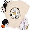 Halloween Teacher Shirts for Women Reading Books Shirt Funny Spooky Teacher Tee Halloween Party Short Sleeve Tops (L)