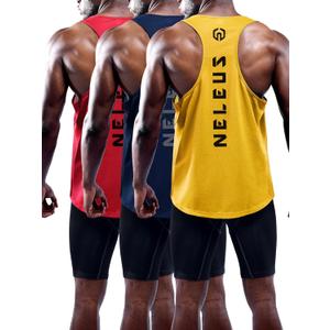 NELEUS Men's 3 Pack Dry Fit Y-Back Muscle Tank Workout Gym Shirt (X-Large)