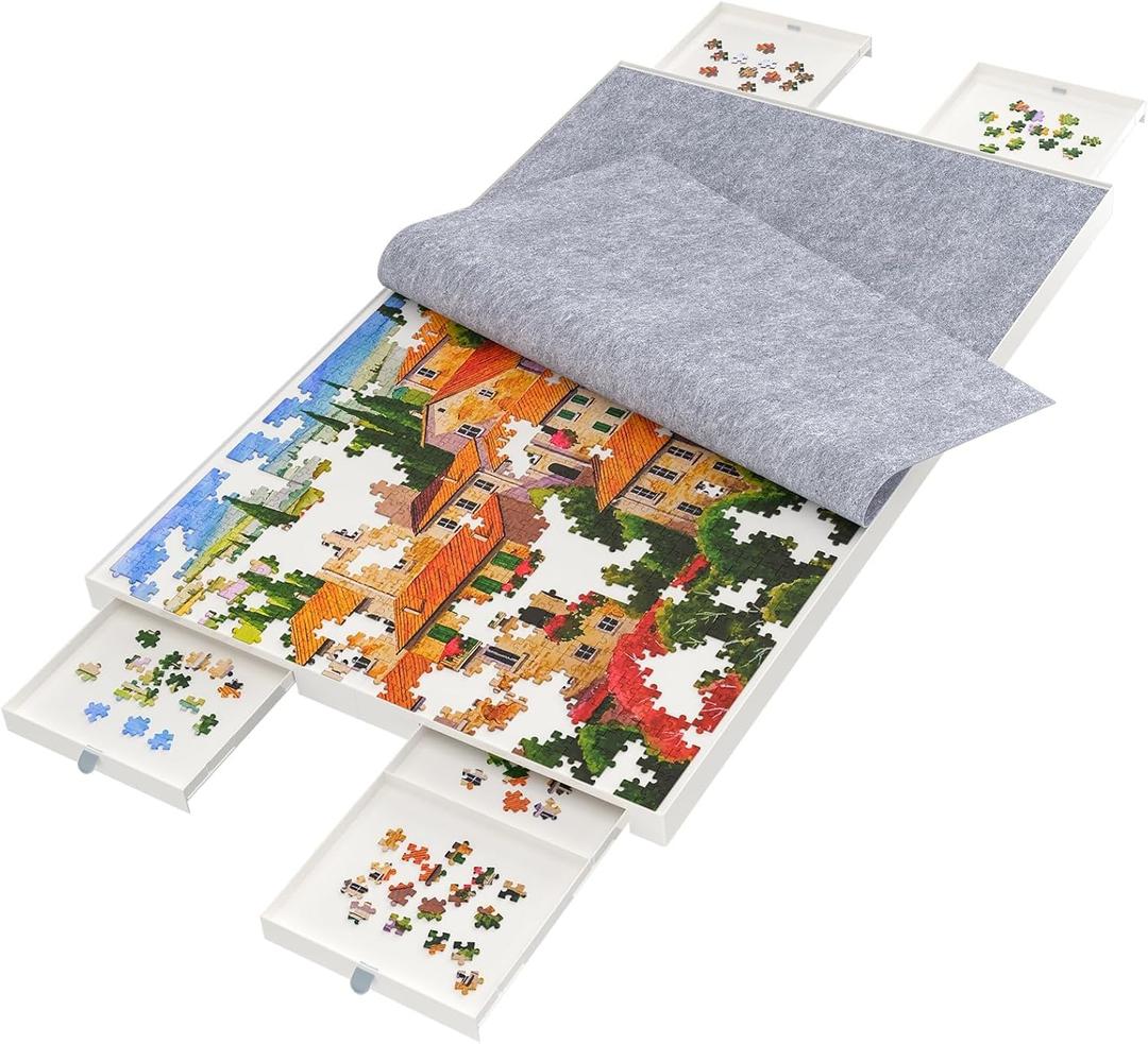 1500 Pieces Puzzle Board with Drawers and Cover,35"x27"Portable Jigsaw Puzzle Table for Adults Puzzle Tables with Drawers
