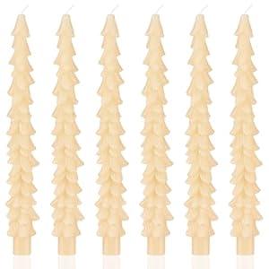 MTLEE 6 Pcs Christmas Tree Shaped Taper Candles Unscented Tree Candle Decorative Christmas Tree Candles Gift for Christmas Kwanzaa Festival Celebration Decor (10 Inch,Ivory)