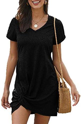 Locryz Women's Summer Twist Knot Tshirt Dresses Casual V Neck Short Sleeve Knot Dress, XL