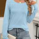 ANRABESS Women Shirts Long Sleeve Crewneck Smocked Tunic Tops with Leggings Dressy Casual T-Shirt Business Work Blouses (Blue, L)