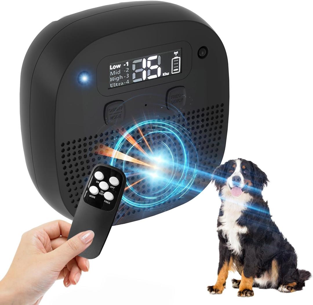 Dog Barking Deterrent Devices, Rechargeable Anti Barking Device for Dog, 60ft Remote Control Ultrasonic Stop Barking Dog Devices with Adjustable Modes & Frequencies, Barks No more Dog Training Device