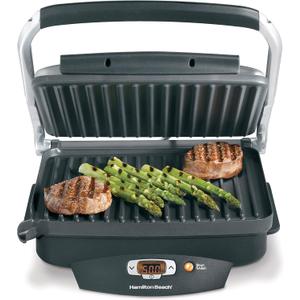 Hamilton Beach Steak Lover's Electric Indoor Searing Grill, Nonstick 100 Square, Stainless Steel (25331), Black and Stainless, Medium