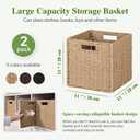 Woven Wicker Storage Baskets 2-Pack, 11x11 Handwoven Paper Rope Organizer Bins, Foldable Cube Storage Cubes with Built-in Handles for Shelves and Closet Organization(Natural Beige)