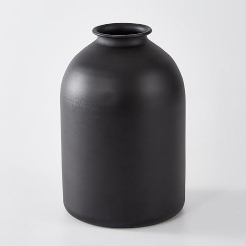 Ganwu Matte Black Metal Vase, Modern Minimalist Narrow Neck Flower Vase for Home Decor, Table Centerpiece,6.3"L x 6.3"W x 6.3"H Artificial Flowers & Floral Arrangements,