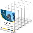 Acrylic Sign Holder 8.5 x 11 Clear Sign Display T Shape Table Paper Stands for Home Wedding Office School Restaurant (6 Pack)