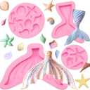 Marine Theme Fondant Molds 4 Pcs, Mermaid Tail Seashell Conch Starfish Baking Chocolate Silicone Molds for Cake Decoration Candy Sugar Cupcake Topper Cake Pop Popsicle Polymer Clay Crafts Fishtail