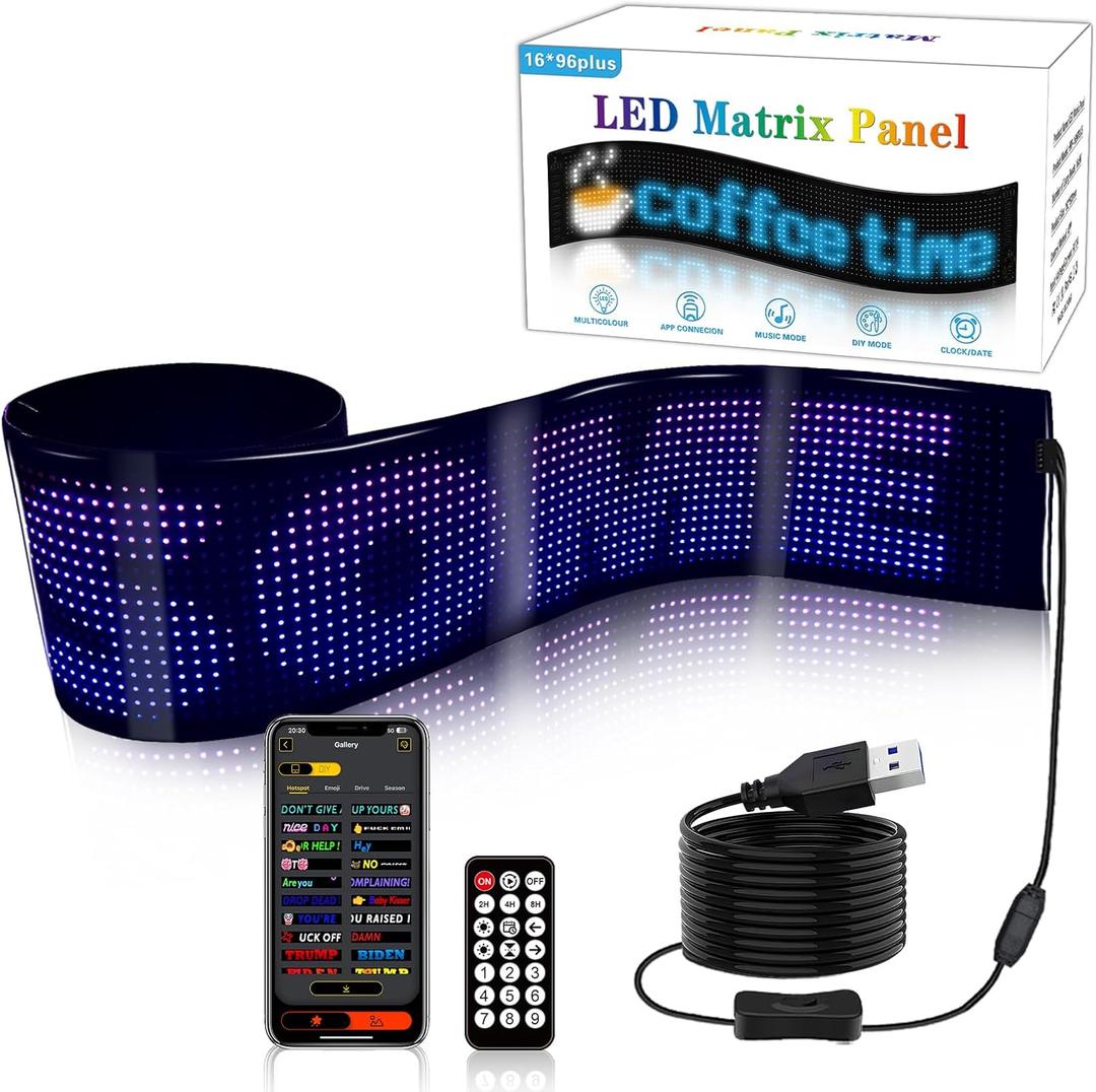 Evil Eye LED Screen Matrix Display Panel with Bluetooth App Control, USB Powered, Remote Control & Scrolling Text, Programmable LED Screen (1696Plus(7.5inx35in)