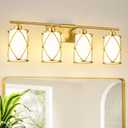 4-Light Brushed Gold Bathroom Light Fixtures with Milk Frosted Glass, 29" Modern Bathroom Vanity Lighting Fixtures Over Mirror with Metal Cage, Wall Sconce Lights for Bath, E26, CH9176BGW-4W