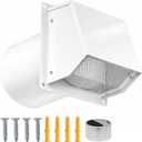 6 Inch Dryer Vent Cover Outside, Galvanized Steel Exterior Hooded Wall Vent Cover with Removable Screen & Cushioned Backdraft Flap, Exhaust Vent for House Through-Wall Dryer Vent Kit (White - 6 Inch)