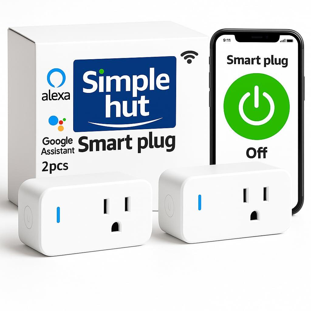 Compact Smart Plug, Works with Alexa & Google Assistant, Smart Life App & Voice Control, Energy Monitoring, Timer Scheduling, No Hub Required, App Remote Control, 2.4 GHz WiFi Outlet, 2-Pack