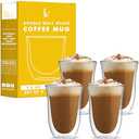 Kitchables Double Walled Glass Coffee Mugs Set of 4, 7.5oz - Insulated Clear Coffee Mug for Cappuccino, Latte, Tea, Espresso - Latte cup - Tazas Para Cafe