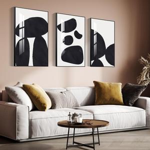 Abstract Wall Art Prints, Framed Wall Art for Living Room, Bedroom, Dining Room, Nursery, Office, Kitchen, Bathroom (Black, 16"X 24" X 3 panel)