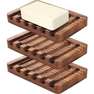Wood Soap Dish - Wooden Soap Dish for Shower, 3pack Bar Soap Holder, Self Draining Soap Holder Shower for Bathroom, KitchenRustic Style
