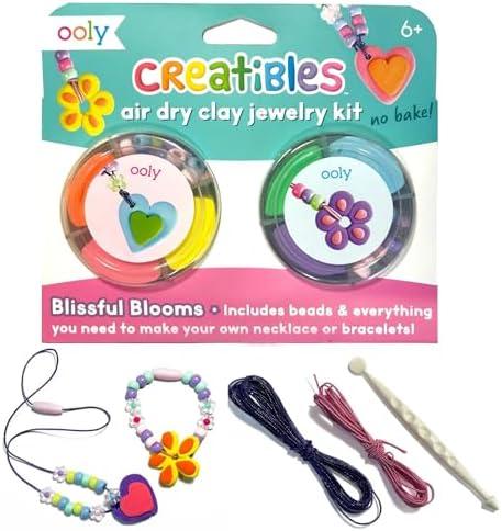 Ooly Creatibles Air Dry Clay Jewelry Kit for Kids, DIY Art Jewelry Making Kit with 6 Clay Colors, Beads, Shaping Tool, and Elastic Yarn, Non-Toxic Gifts for Kids Ages 6 and Up