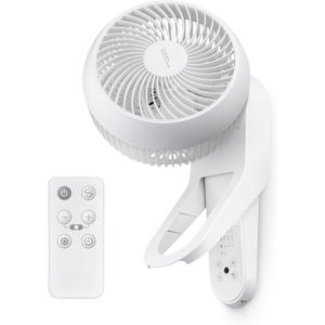 IRIS USA WOOZOO Air Circulator Wall Mount Fan with Remote, 360° Oscillation, 3 Speeds, 414 sqft Coverage, Quiet 30dB Motor, Adjustable Tilt, for Bedroom, Living Room, Office, Dorm, White