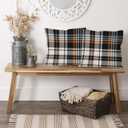 Fall Plaid Pillow Covers 18x18 Set of 2 Black Orange Check Plaid Tartan Gingham Autumn Themed Decorative Throw Pillows Outdoor Pillowcases Square Farmhouse Cushion Thanksgving Home Decor