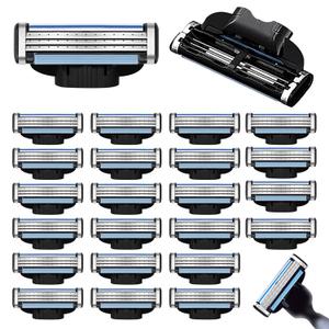 Razor Blades Refills for Men - 24PCS Precision Shaving Blades with Dual Lubrication, Extra Close Shave, Compatible with Mach3 Razors, Smooth & Comfortable Men's Shaving Cartridges