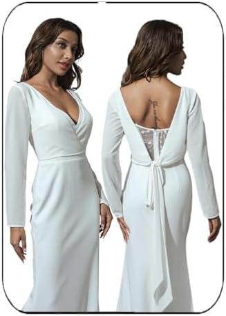 GORAIS Chiffon Blouses Tops Evening Jackets White Wedding V Neck Shrugs Long Sleeves Women's Blouse Tie Knot for Brides, L