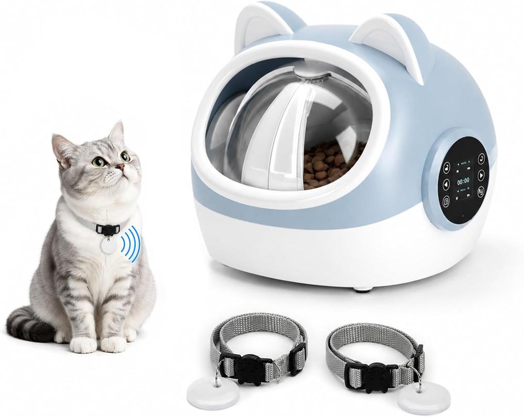 RFID Smart Pet Feeder with Dual Collar Tags Automatic Food Bowl with Scheduled Feeding Times, LCD Display, Voice Recorder, Supports Wet & Dry Food for Multi-Pet Households