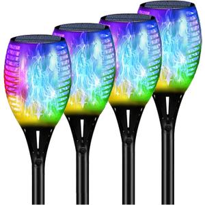 YoungPower Multi Color Halloween RGB Christmas Outdoor Solar Torch Lights, Flickering Flame Solar Garden Lights Decoration Waterproof Outside Yard Decor, 4 Pack