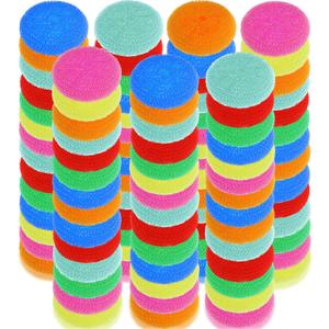 Nuogo 100 Pieces Reusable Plastic Dish Pot Scrubbers Bulk, Non-Scratch Nylon Scouring Pads for Kitchen Cleaning, Assorted Color Poly Mesh Dishwashing Pads for Household Use