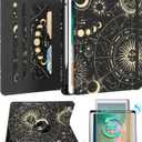 Kidcube for iPad 5th Generation Case 2017/Air 1st 2013/Pro 9.7 Inch Case 2016 - Women Girls Cute Rotating Stand Folio Cover with Pencil Holder & Card Slot Girly Sun Moon Stars Teens Design Cover